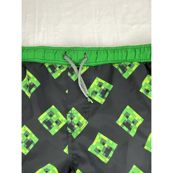 Minecraft Swim Trunks Board Shorts Youth Boys Large Green Creeper Faces Kids - Picture 3 of 4